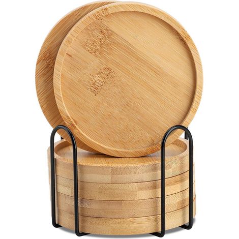 Bambus Untersetzer rund 6er Set Holz Glasuntersetzer Getränke Tassen Bar (1/5)