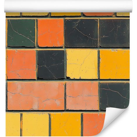 Carta da parati con motivo muro di mattoni colorati oro e pesca 50x1000 cm (1/5)