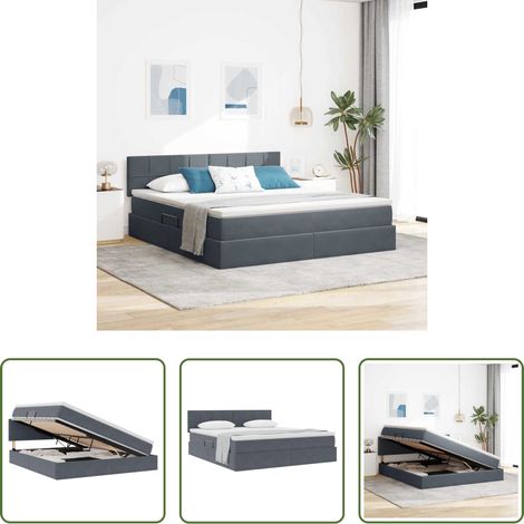 vidaXL Matratze mit Stauraum - Aufbewahrungsbett mit Matratze Dunkelgrau 180 x 200 cm Samt (1/5)
