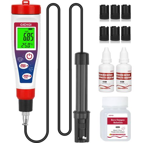 Testeur d'Oxygène Dissous Numérique et Thermomètre avec Sonde Polarographique pour Aquarium Étang Hydroponie et Laboratoire