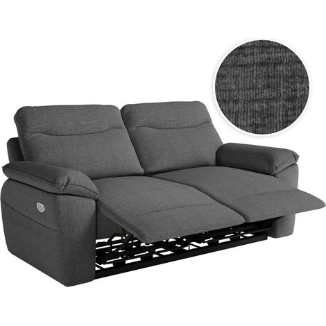 Loungitude – Canapé relax électrique 3 places – Tissu texturé 3D – Prise USB intégrée – Longueur 200 cm – Gris foncé (1/5)