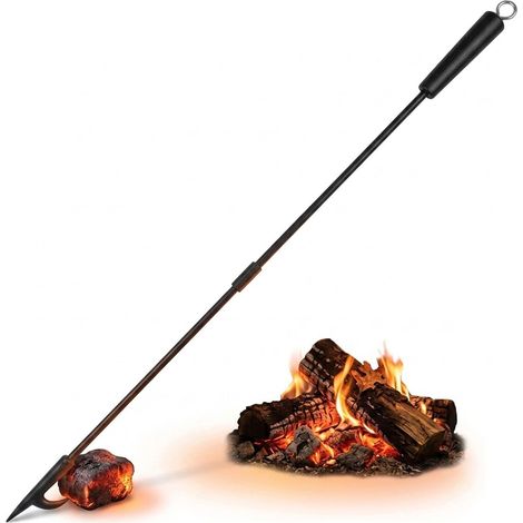 Relaxdays Schürhaken, 91,5 cm Länge, Feuerhaken mit Holzgriff, Öse zum Aufhängen, Ofen & Feuerschale, Eisen, schwarz