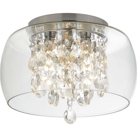 Searchlight Bathroom - Plafonnier affleurant de salle de bains à 3 ampoules Chrome, cristal IP44, G9 (1/3)