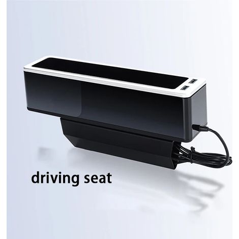 (Siège conducteur argenté) Nouveau cache-siège auto avec double port USB pour le chargement, boîte de rangement intégrée en PVC pour téléphones portables, cartes, chewing-gums et clés.