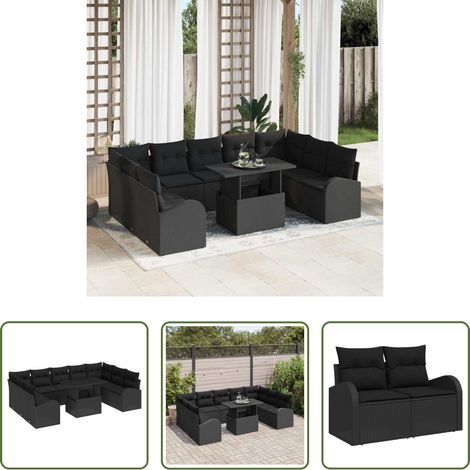 Gartenmöbel - Gartensofa-set mit Speicher 10 pcs Schwarz Poly-Rattan (1/5)