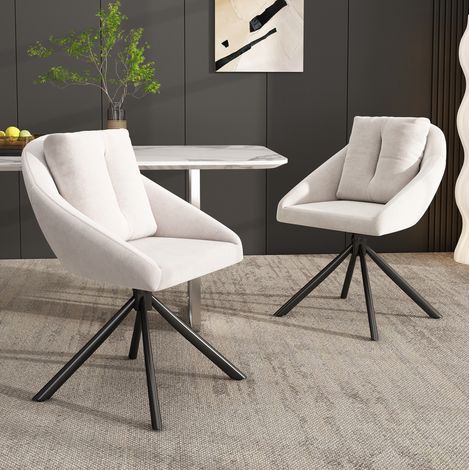 Silla de comedor giratoria de terciopelo beige, 2 piezas, rotación 360° DESVIAE (1/5)