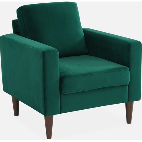 Sillón vintage de terciopelo con patas de madera