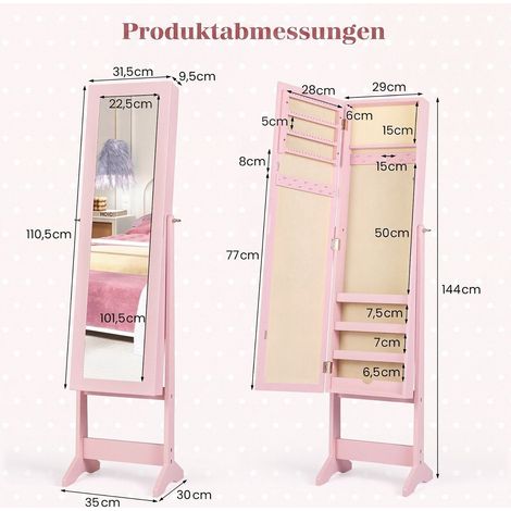 Pink Mirrored Standing Jewelry Cabinet with Large Storage (1/5)