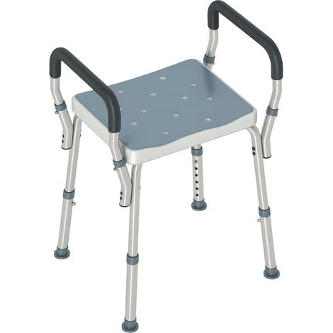 Tabouret de douche pliant pour seniors, réglable en hauteur avec accoudoirs et antidérapant, couleur bleu