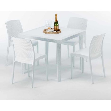 Tavolino Quadrato Bianco 90x90 cm con 4 Sedie Colorate Bohème Love - Bianco