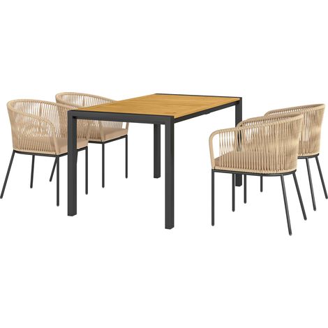 Mobilier de jardin 5 pièces 4 chaises 1 table rotin artificiel structure acier coussins lavables kaki (1/5)