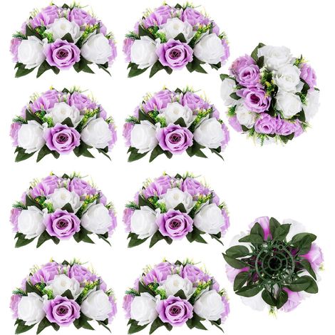 Lot de 10 centres de Table pour Tables de Mariage, Bouquet de Fleurs artificielles Lilas et Blanches, Bouquet de Roses artificielles, Centre de Table de Mariage, Saint-Valentin, décoration (1/5)
