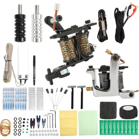 Machine Tatouage Double Bobine Mini Alimentation pour Artistes Débutants, Kit Complet Liner Shader, 90‑265V Prise Européenne (1/5)