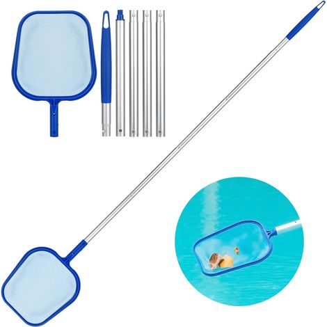 Épuisette de piscine 160 cm pour nettoyer les feuilles et les insectes, 5 raccords réglables (1/5)