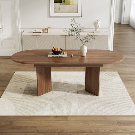 Tavolo da pranzo allungabile in MDF noce 160 x 80 cm, 4-8 posti, angoli arrotondati (1/5)