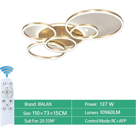 Lámpara de araña, diseño minimalista, control remoto de atenuación, color dorado, 5 luces. (1/2)