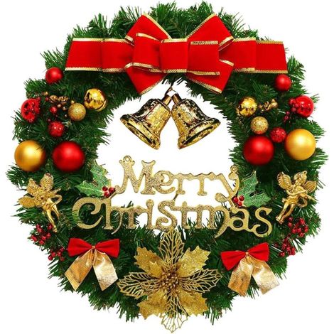 Couronne de Noël 30 cm en PVC avec Cloches et Nœuds - Décoration Murale et Porte d'Entrée pour Intérieur et Extérieur (1/4)