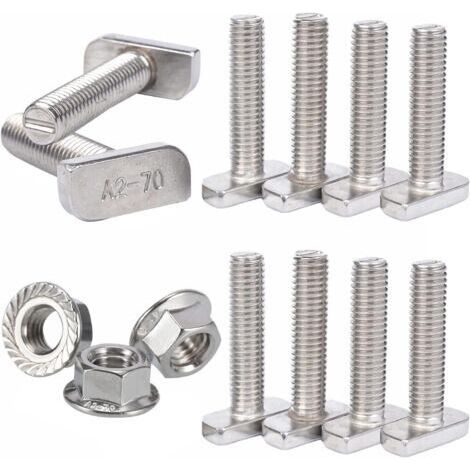 Vis à tête marteau M8 x 20, boulons en acier inoxydable A2 pour rail en T avec écrou à bride pour module PV, rail de montage photovoltaïque solaire 28/15 pour serre (M8) (1/5)