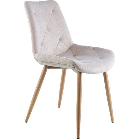 Home Heavenly® - Pack 4 sillas comedor MARILYN. Tapizado extra suave diseño rombos. Patas metal tipo roble.  Color: Beige - Pata Madera (1/4)