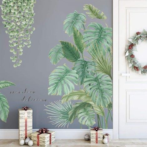 Stickers Muraux De Plantes Tropicales Bricolage, Plantes Vertes Nature Arbre Géant Suspendus Vigne Feuilles Fraîches Autocollants Muraux (1/3)
