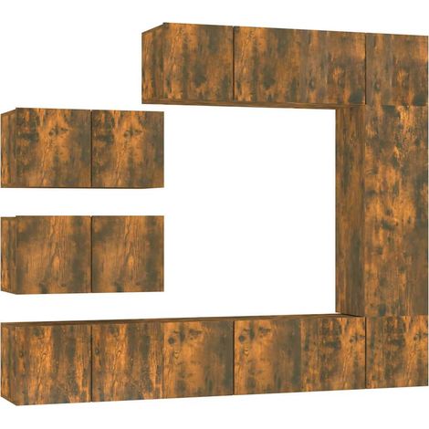 Ensemble de meubles TV 8 pcs - Armoires TV suspendues Chêne fumé Bois d'ingénierie fr1705 - Maison La Vie