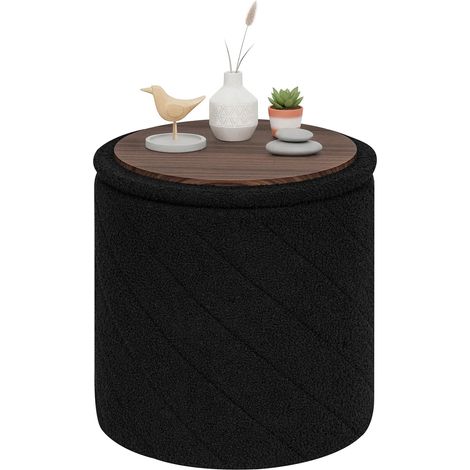 Pouf de Rangement Pliable Rond, Tabouret, Amovible Couvercle, Table Basse et Repose-Pieds pour Salon, Chambre, Ø 43 x 45 cm, Noir (1/5)