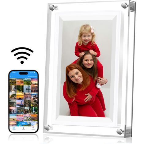Cornice digitale Wi-Fi da 7", IPS 1024 x 600, bianca, 8 GB, per condividere foto e video tramite l'app AlbumLink. Compatibile con app iOS/Android. (1/5)