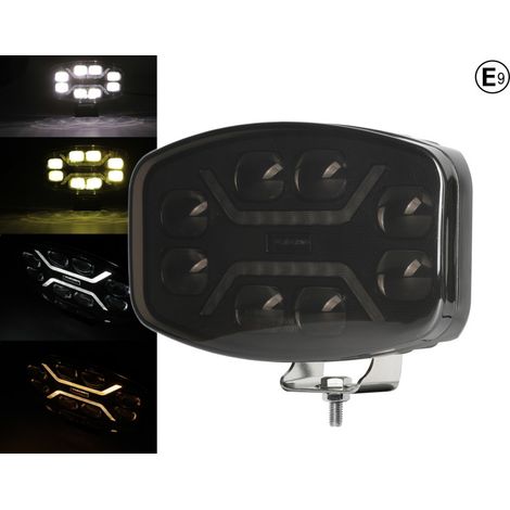 LED-Halogen-Scheinwerfer DRL weiß/gelbes Licht – rauchgetönt – 12–24 V für Geländewagen, Lkw, Landmaschinen u. a.