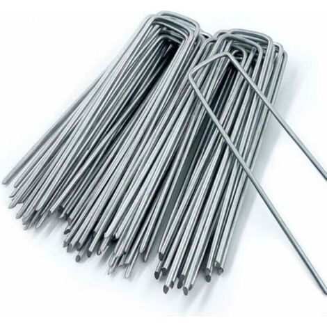 50 U-förmige Gartenpfähle für Unkrautvlies, zur Unkrautbekämpfung, als Zeltpflöcke und für Gartenzäune, 150 mm lang, 25 mm breit, 3 mm Durchmesser (1/5)
