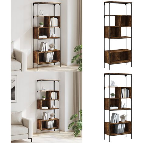 Bibliothèque 5 niveaux chêne fumé 76x33x188,5 cm - Bibliothèque Murale - Étagère Ouverte - Meuble Rangement - Bibliothèque Design - Bibliothèque Industrielle - Home & Living