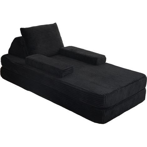 Sofá modular de terciopelo negro 211,5 cm con cama, 2 cojines y reposabrazos móviles (1/5)