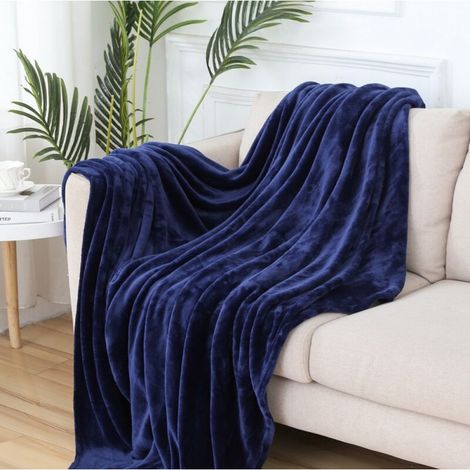 Couverture en peluche bleu marine (150 x 200 cm), couverture en flanelle super douce et confortable pour canapé, couverture en microfibre légère (1/4)