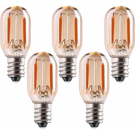 Ampoule led E14 1w, T22 Veilleuse Tubulaire Vintage Amber Glow 10w Remplacement des incandescents E14 Base du candélabre Signe du filament LED Blanc très chaud 2200K non dimmable 5 Pack [Clas (1/5)