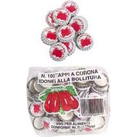 80BS TAPPO A CORONA POMODORO mm.26,5 in busta da pz.100 guarnizione interna resistente ad alte temperature