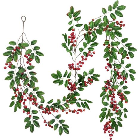 Guirnalda artificial de piñas navideñas, 1,8 metros, para árbol de Navidad, pequeñas piñas artificiales para chimeneas, escaleras, puertas, árbol de Navidad, jardín, patio o terraza (hojas). (1/5)