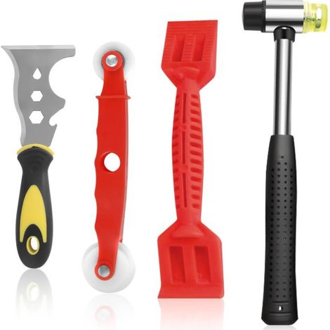 Kit d'outils de vitrage , ensemble de 4 outils de vitrage avec ciseau à couteau multifonctions 13 en 1, marteau en plastique, main de levage pour vitrage, déglaçage, perlage, kit de fonctions (1/5)