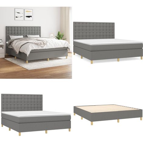 Sommier à lattes de lit avec matelas Gris foncé 180x200cm Tissu - Lit Double - Lit Tapissier - Literie - Matelas À Ressorts Ensachés - Tête De Lit Ajustable - Home & Living (1/5)