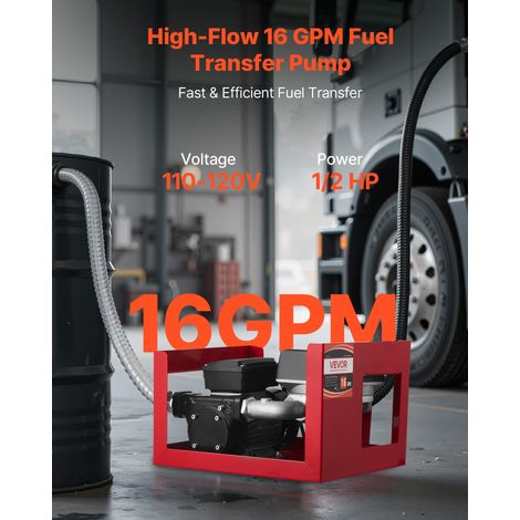 Pompe Transfert Carburant 230 V CA Pompe Transfert Diesel Électrique 60 L/min, avec Débitmètre, Pistolet Carburant Arrêt Auto, 2 Tu… (1/5)
