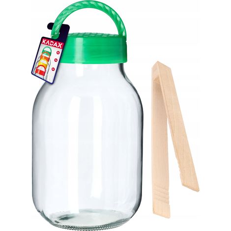 KADAX Einweckglas mit Zangen, Gurkenglas mit Deckel aus Kunststoff, Glasballon,