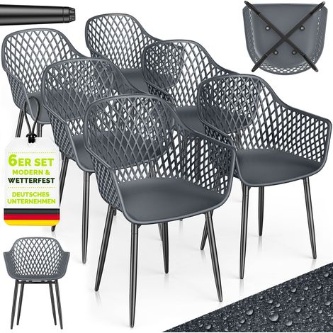 tillvex® Gartenstuhl 6er Set Wetterfest mit Armlehne Anthrazit Outdoor Stühle bis 120kg belastbar Gartenstühle UV-beständig Terrassenstuhl Gartenmöbel Terrasse Balkon Outdoor Garten