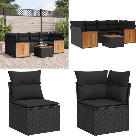 Salon de jardin 7 pcs avec coussins noir résine tressée - Salon De Jardin - Meuble De Jardin - Ensemble Salon Extérieur - Canapé Jardin - Table Basse Jardin - Home & Living (1/5)
