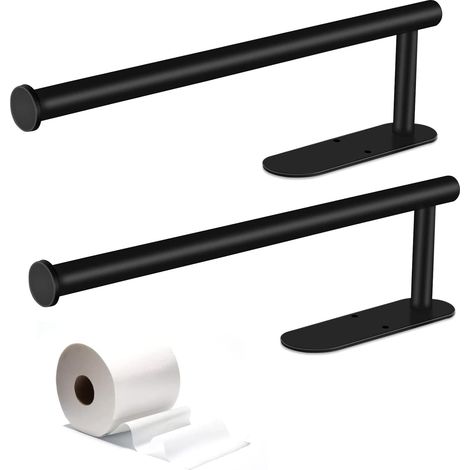 SUS304 - 2 pièces porte-rouleau de cuisine, 2 en 1, porte-serviettes en papier, autocollant mural ou perforé, porte-serviettes en papier de cuisine, pour cuisine, salle de bain noir (1/5)
