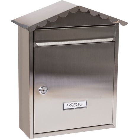 ARREGUI Visit E5747 Briefkasten aus Edelstahl, Größe M (DIN A4 Post), Wandbriefkasten für den Außenbereich, Postkasten für Draußen mit Namensschild, Einwurfklappe und Schutzdach, Edelstahl
