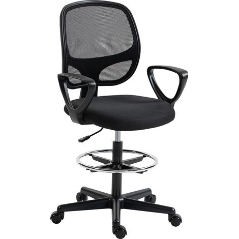 Sedia da ufficio ergonomica, con poggiapiedi e braccioli, altezza regolabile, 59x58x103-123 cm, nera
