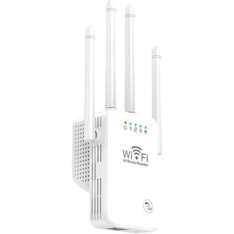 300Mbps WiFi Repeater, WiFi Amplifier with 4 Antennas, Repeater/Router/AP Mode, WiFi Extender with One Ethernet Port, Compatible with All Internet Boxes (1/4)