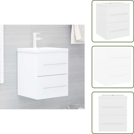 The Living Store Mueble con lavabo madera contrachapada blanco brillante - Lavabo empotrado