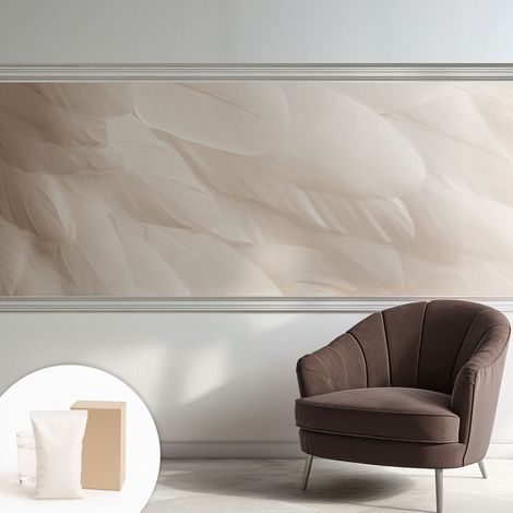 Papier peint intissé à motifs décoratifs pour salon chambre et bureau Décoration murale élégante avec colle Plumes éthérées 250x104 cm (1/5)