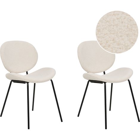 Conjunto de 2 sillas bouclé hierro patas negras tapas sin reposabrazos diseño retro asientos comedor blanco Luana
