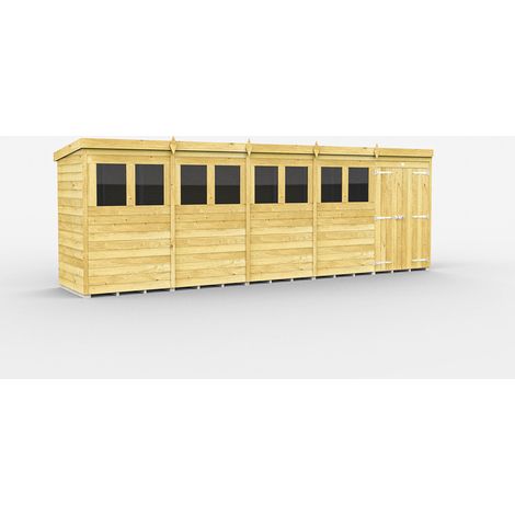 20 x 4 Feet Pent Shed - Double Door With Windows - Wood - L118 x W589 x H201 cm