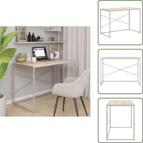 The Living Store Bureau d'ordinateur Blanc chêne 110x60x70 cm Bois d'ingénierie - Bureau industriel (1/5)